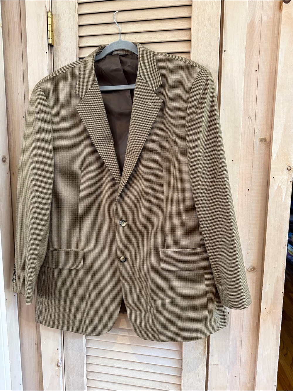 croft & barrow Brown Houndstooth Sport Coat 46L 2 button front Great Shape